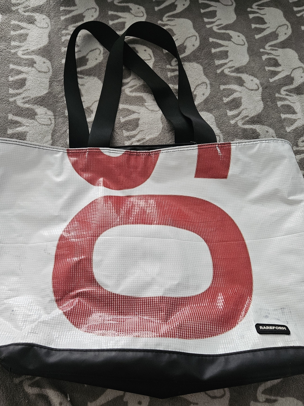 RAREFORM White and Red Graphic Zippered Blake Tote with Black Handles